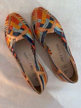 Miss L Fire Multi-Color Woven Leather Huarache Flats Size 7